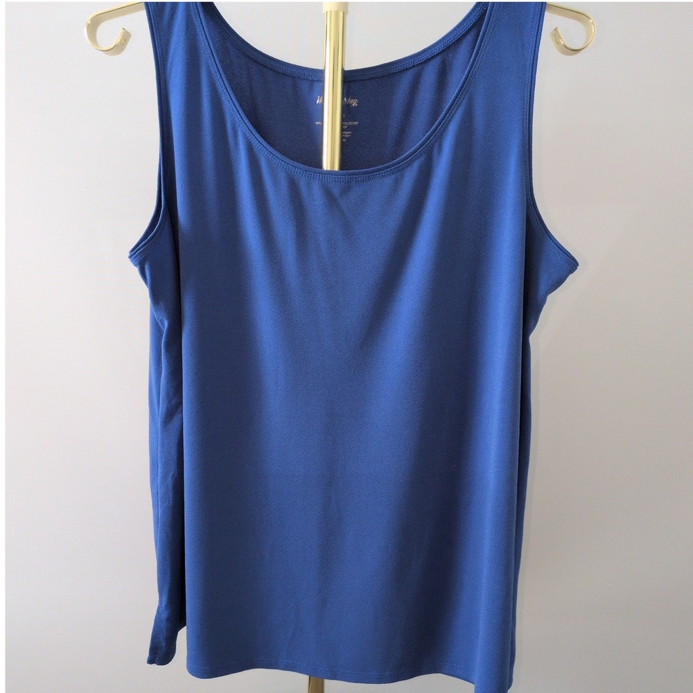 White Stag Tank Top Women Large 12-14 Metro Blue Textured Knit Scoop Neck Top